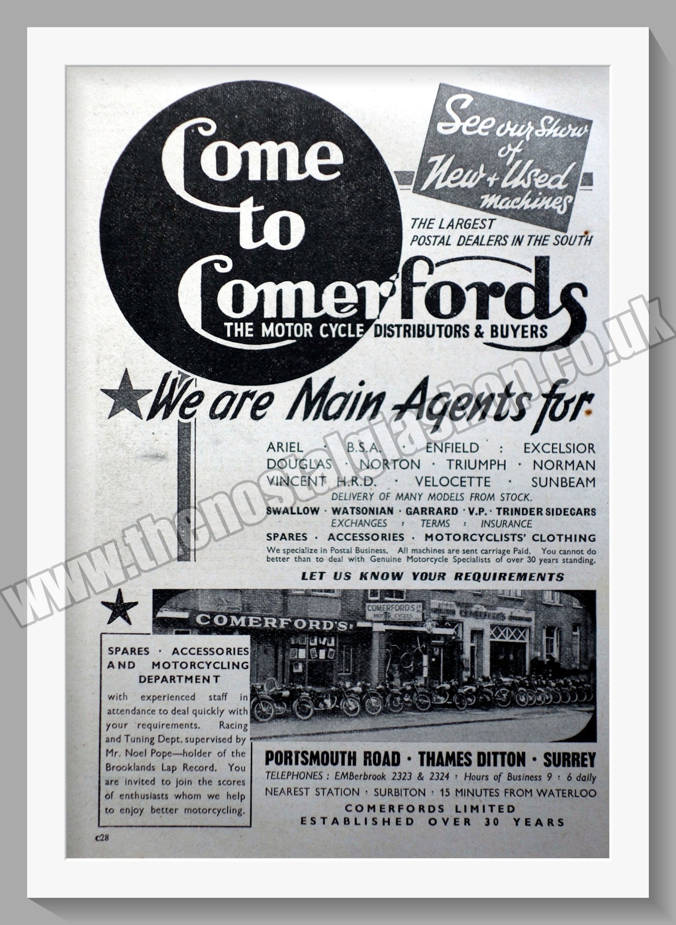 Comerfords Motor Cycle Distributors Original Advert  1949 (ref AD6574)