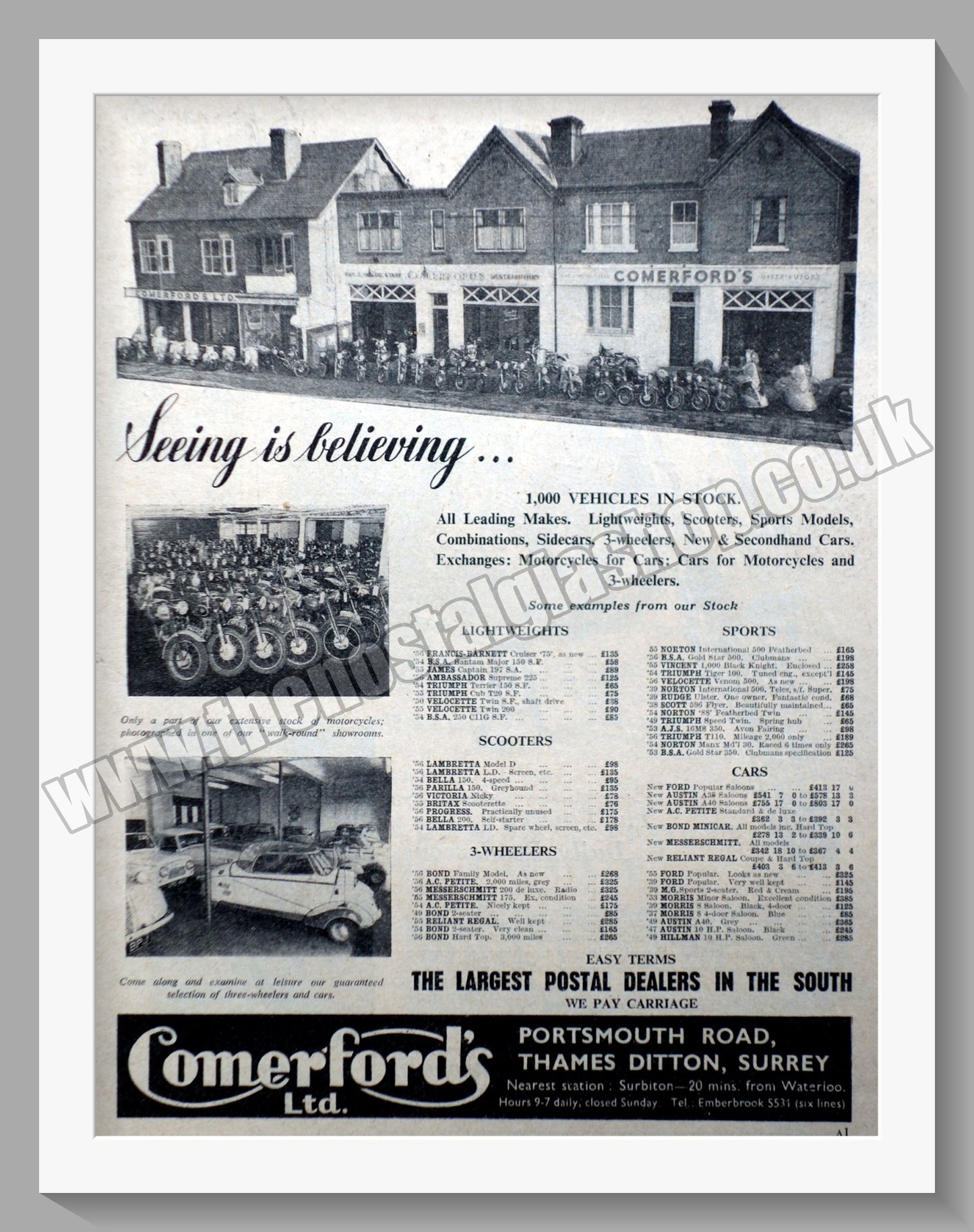 Comerford's Ltd Motorcycle Dealer. Original Advert 1956 (ref AD57553)