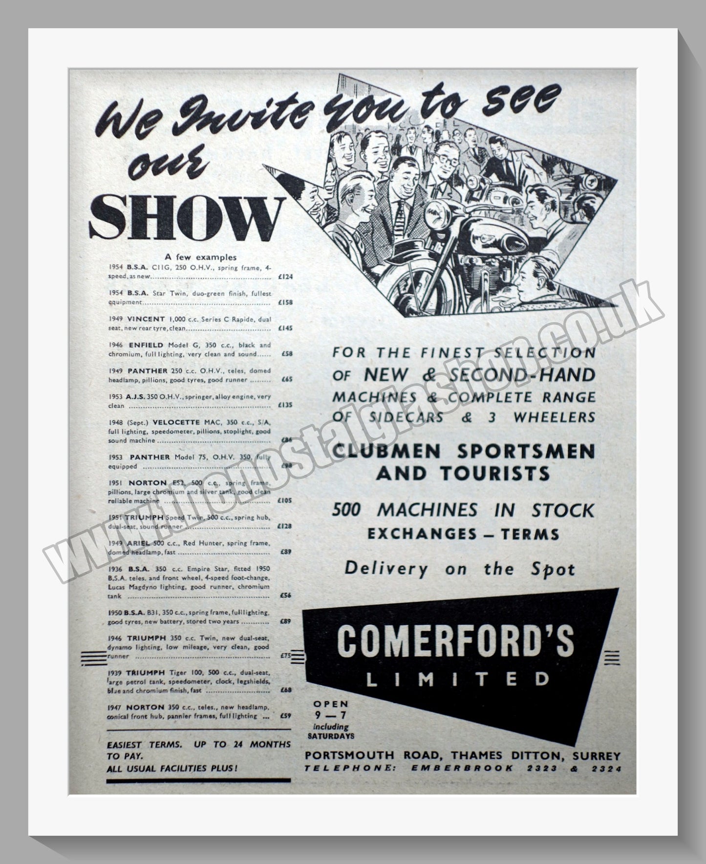 Comerford's Ltd Motorcycle Dealer. Original Advert 1954 (ref AD57555)