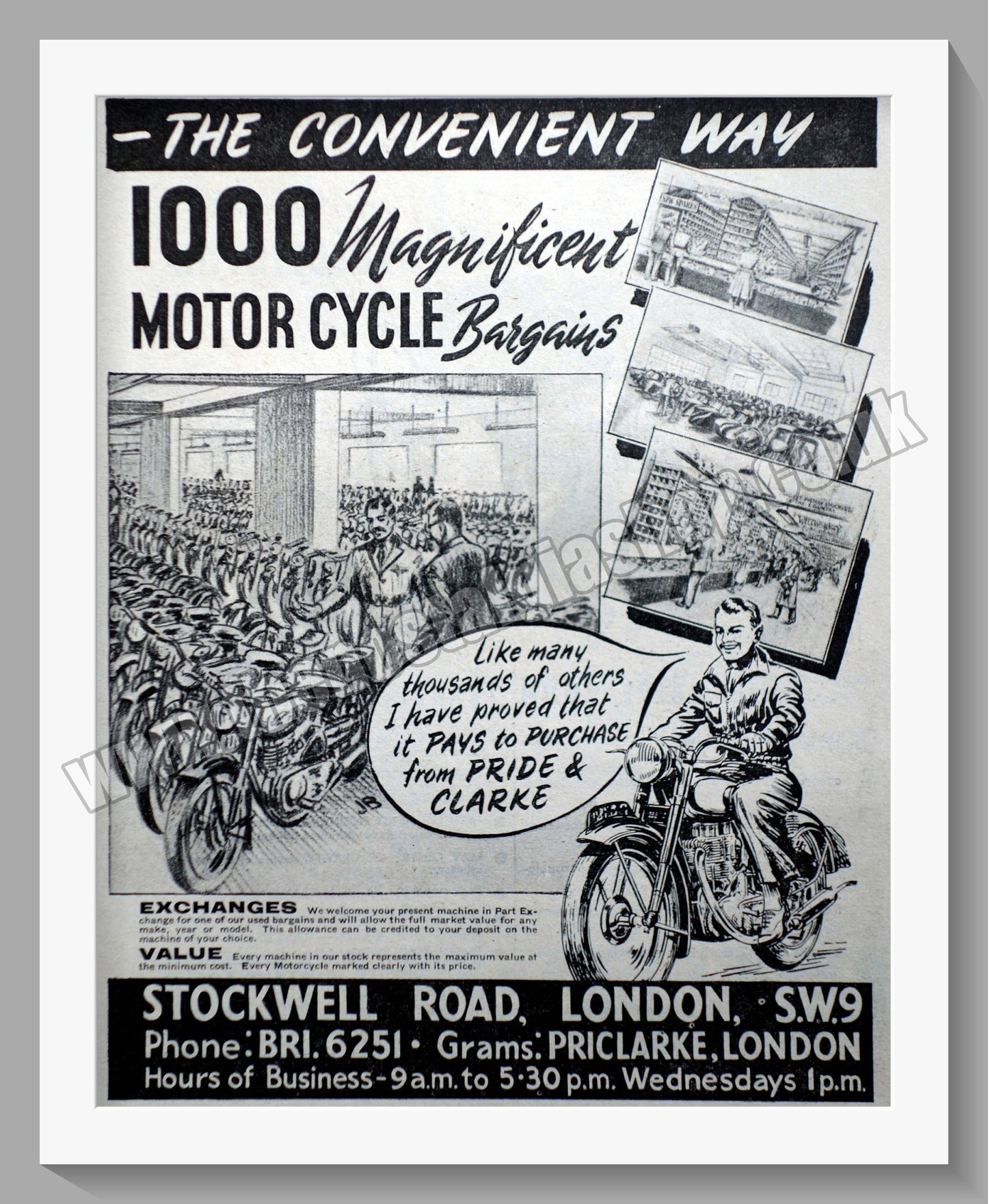 Pride & Clarke Ltd Motorcycle Dealer. Original Advert 1951 (ref AD57558)