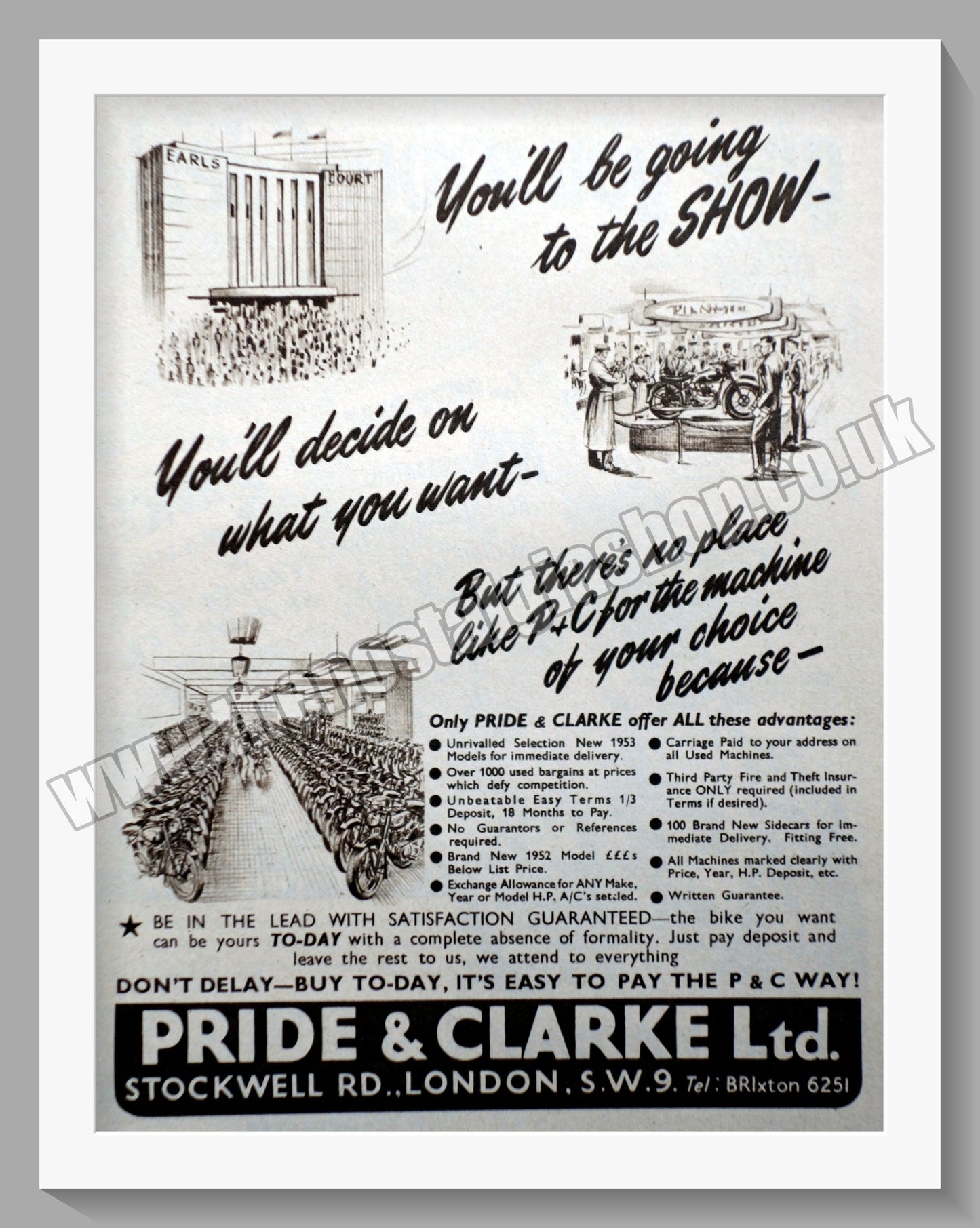 Pride & Clarke Ltd Motorcycle Dealer. Original Advert 1952 (ref AD57559)