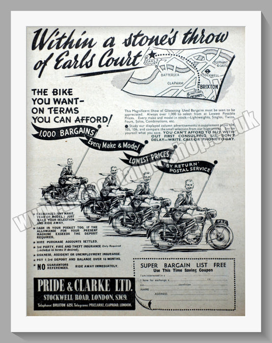 Pride & Clarke Ltd Motor Bikes Original Advert 1953 (ref AD6576)