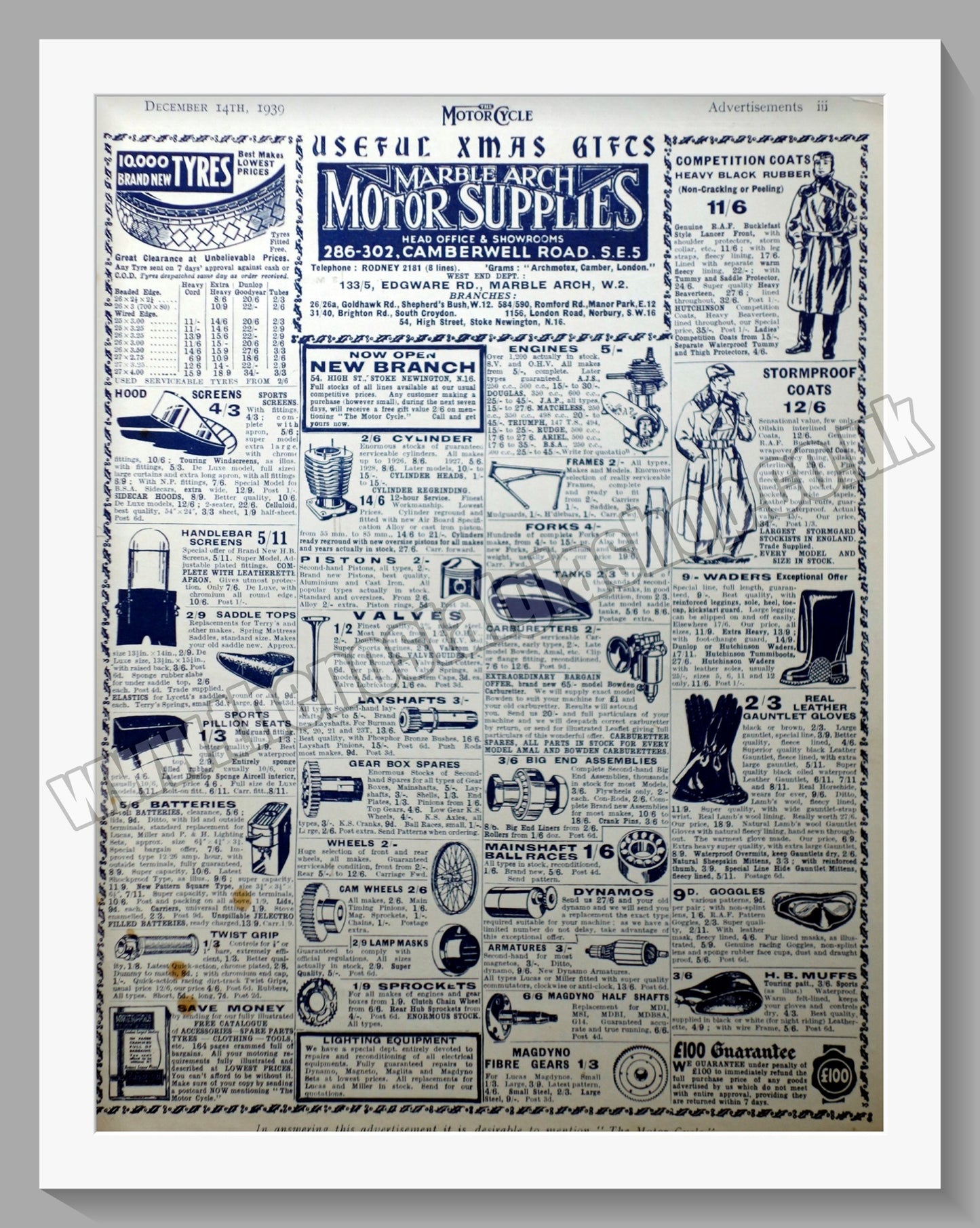 Marble Arch Motorcycle Dealer. Original Advert 1939 (ref AD57570)