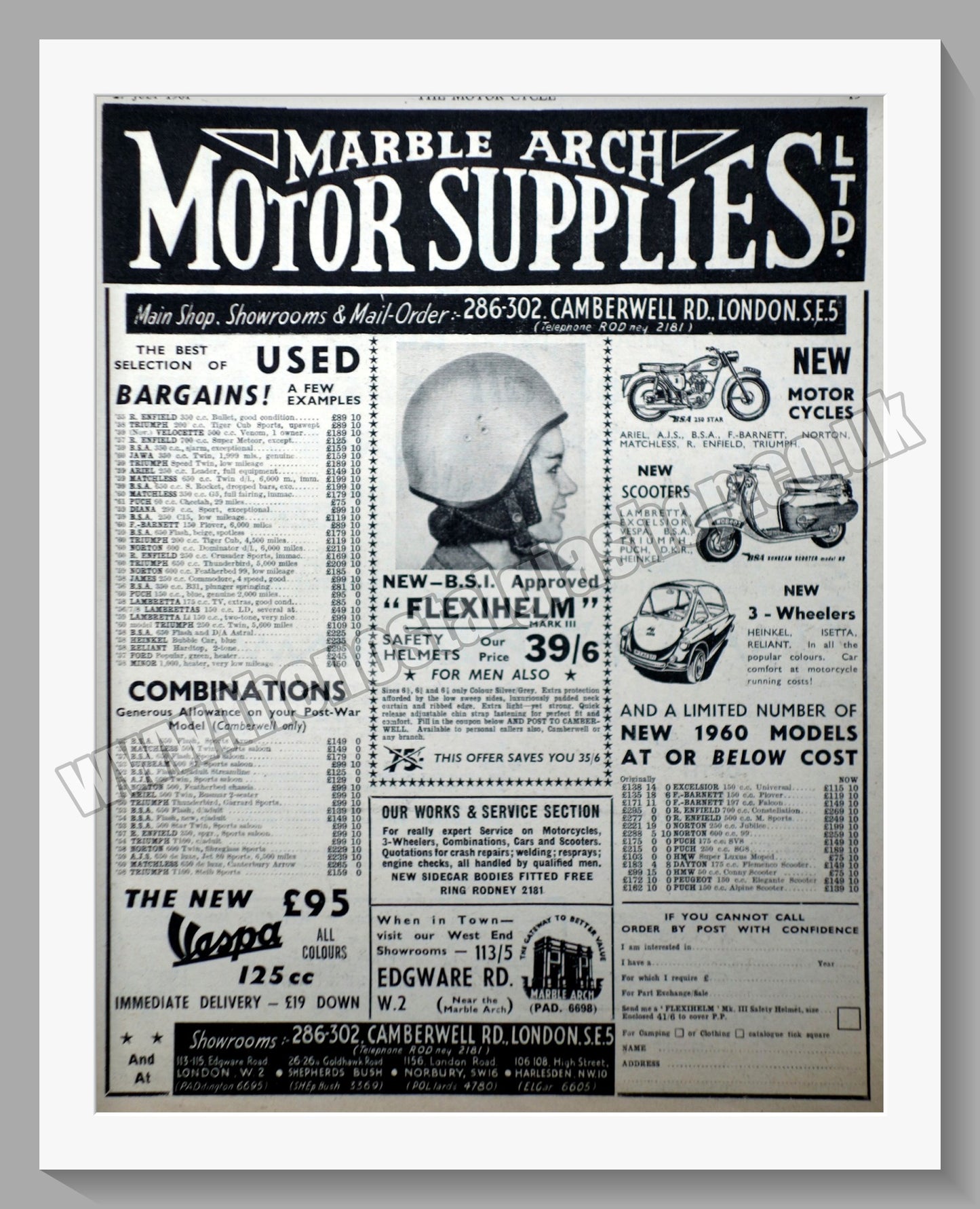 Marble Arch Motorcycle Dealer. Original Advert 1961 (ref AD57574)