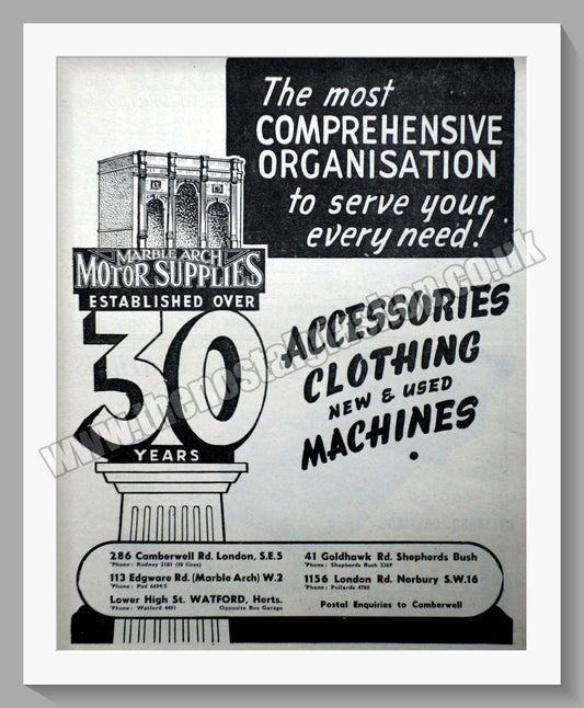 Marble Arch Motorcycle Dealer. Original Advert 1951 (ref AD57576)