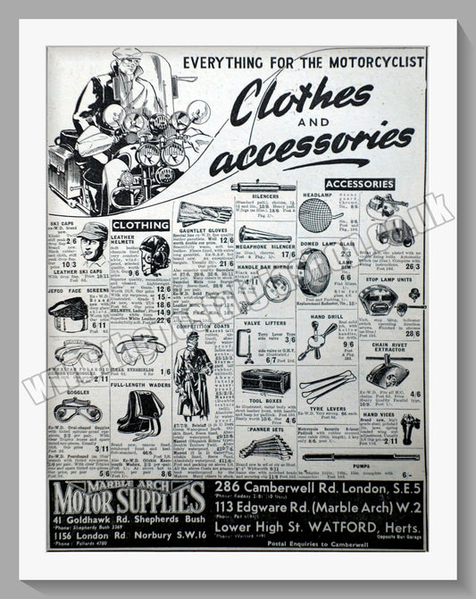 Marble Arch Motorcycle Dealer. Original Advert 1951 (ref AD57578)