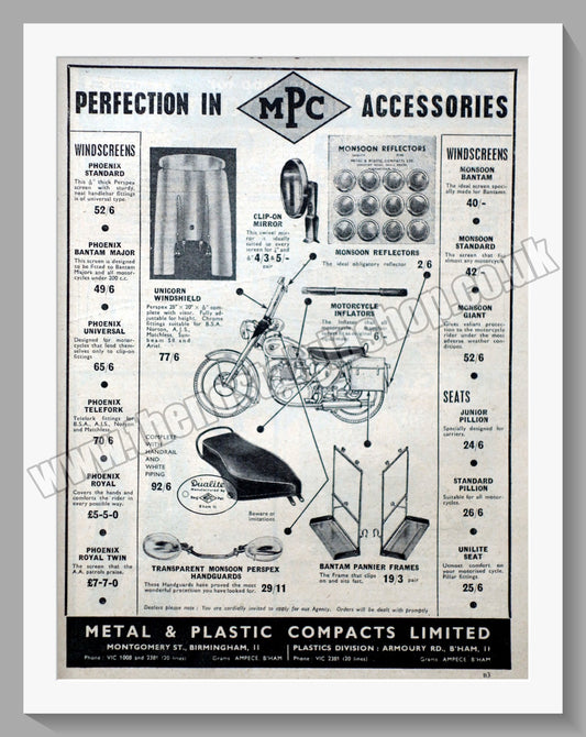 MPC Motorcycle Accessories. Original Advert 1955 (ref AD57599)