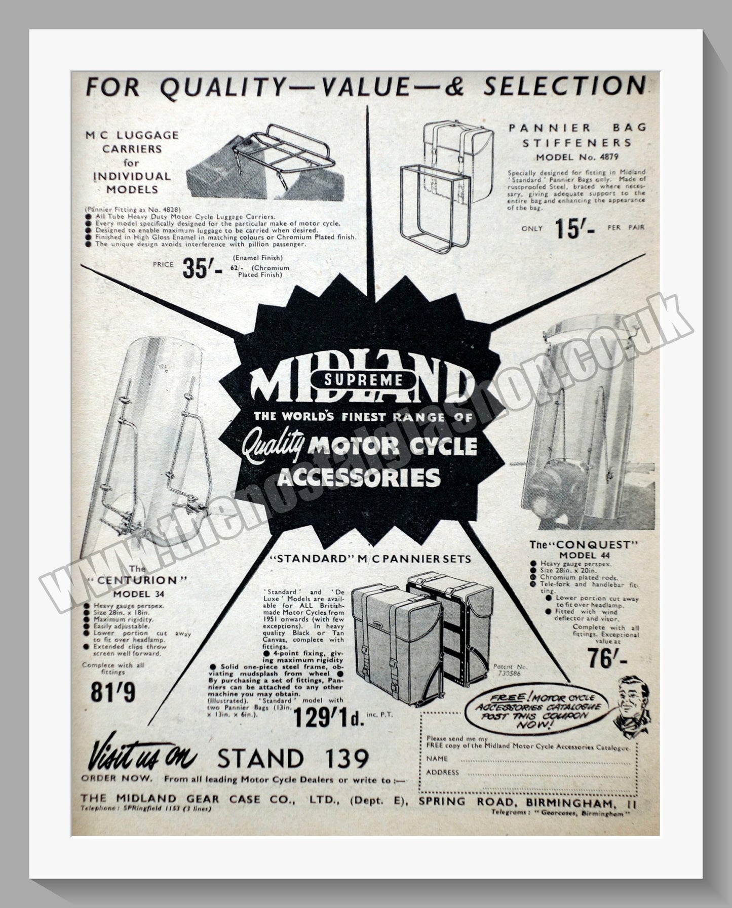 Midland Supreme Motorcycle Accessories. Original Advert 1955 (ref AD57621)