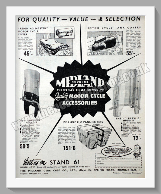 Midland Supreme Motorcycle Accessories. Original Advert 1954 (ref AD57620)