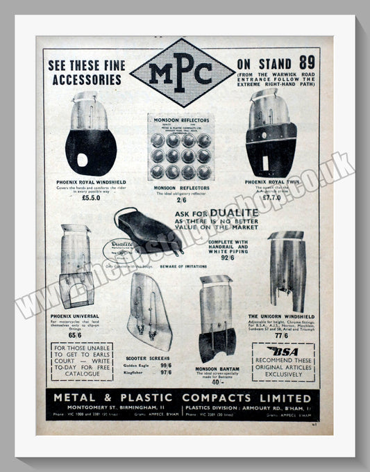 MPC Motorcycle Accessories. Original Advert 1955 (ref AD57619)