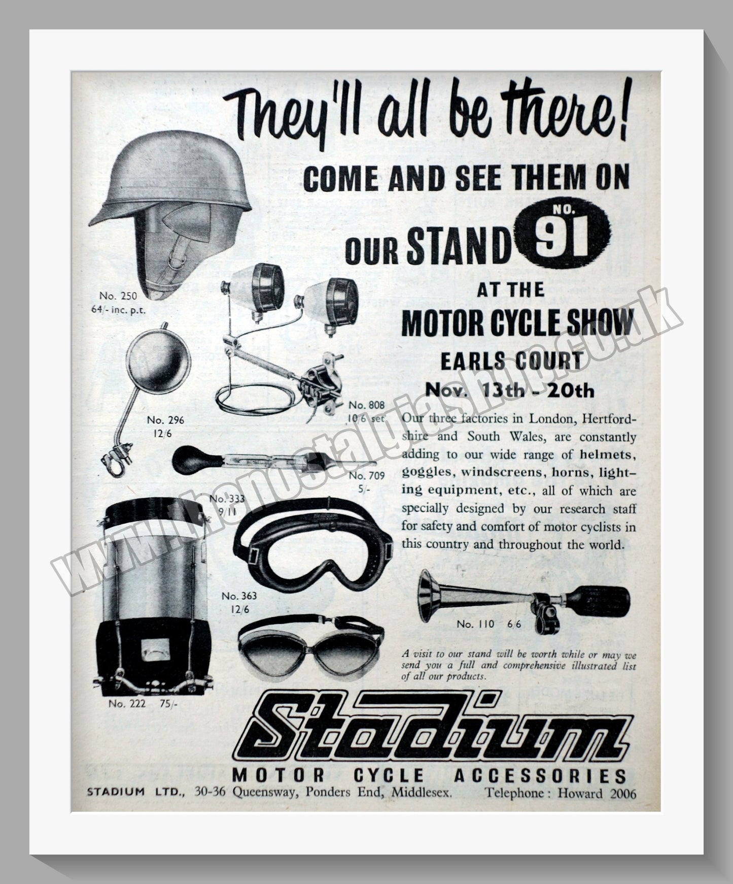 Stadium Motorcycle Accessories. Original Advert 1954 (ref AD57625)