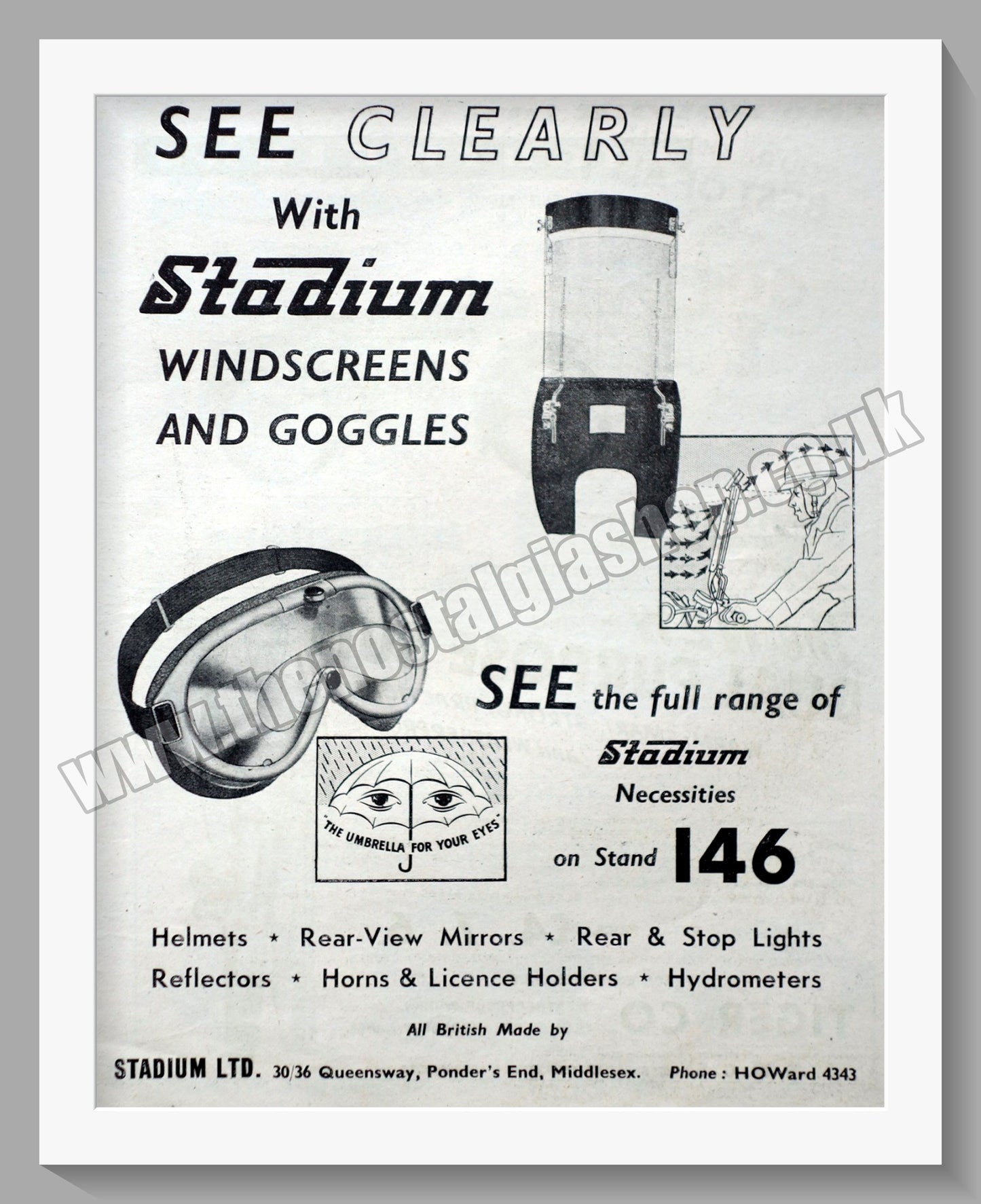 Stadium Motorcycle Windscreens and Goggles. Original Advert 1955 (ref AD57624)