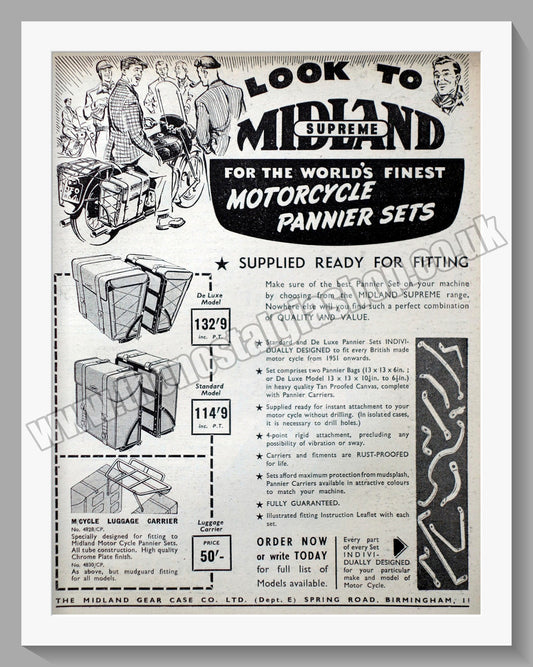 Midland Supreme Motorcycle Pannier Sets. Original Advert 1953 (ref AD57689)