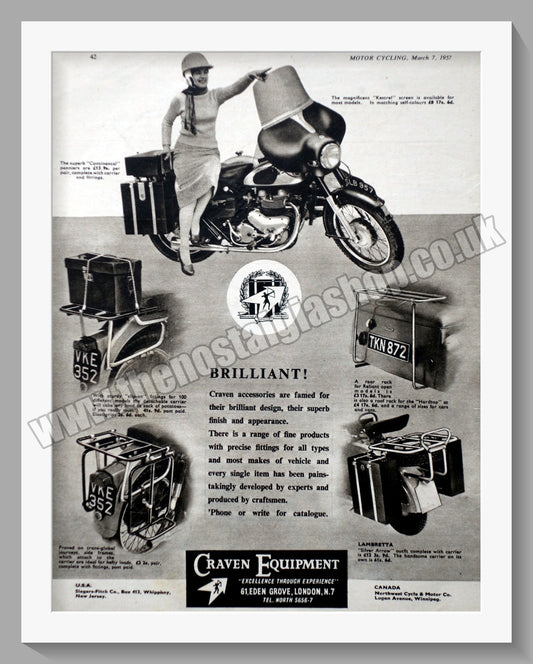 Craven Equipment Motorcycle Pannier Sets. Original Advert 1957 (ref AD57691)
