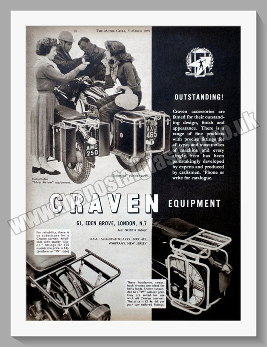 Craven Equipment Motorcycle Pannier Sets. Original Advert 1959 (ref AD57692)