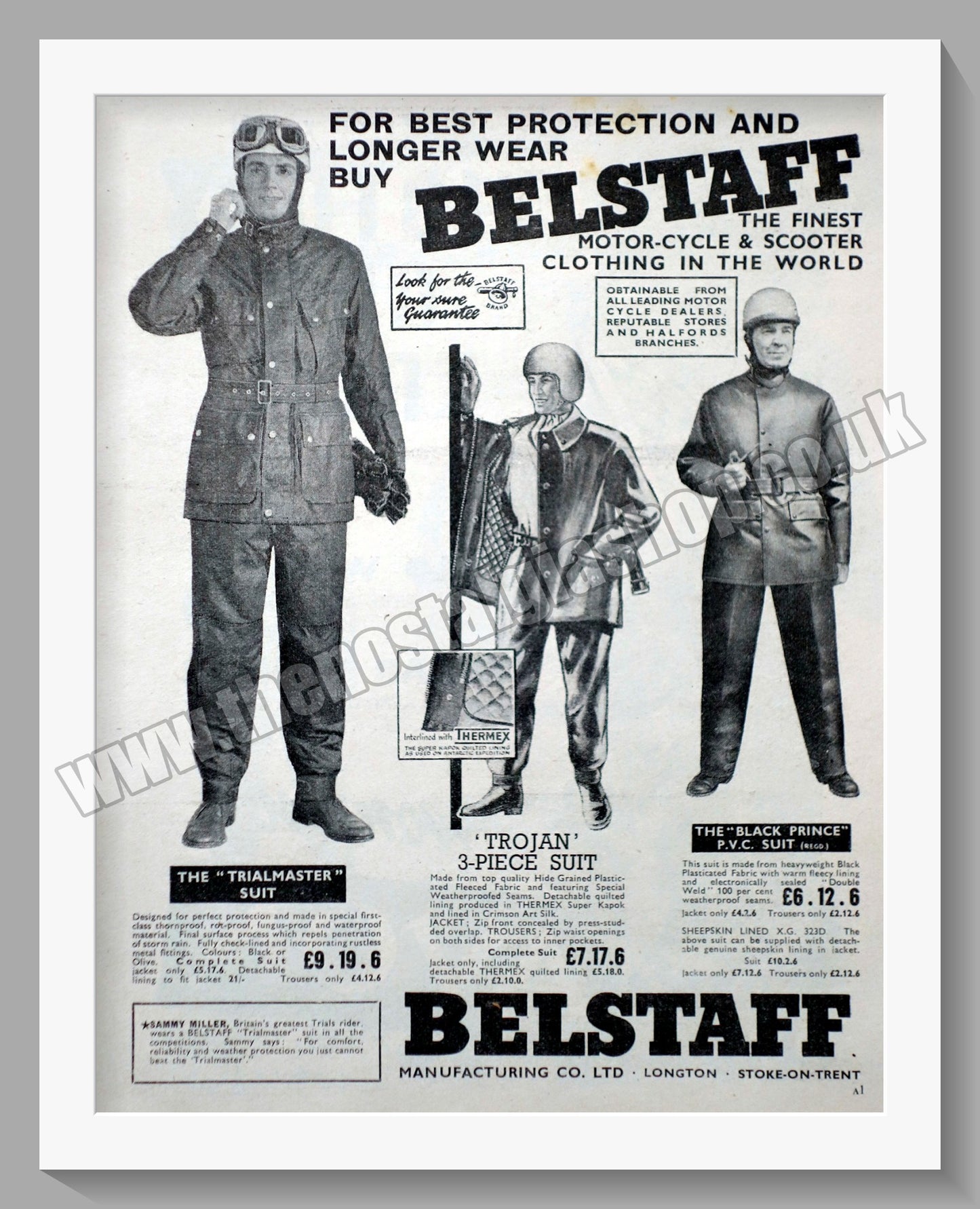 Belstaff Motorcycle Clothing. Original Advert 1961 (ref AD57634)