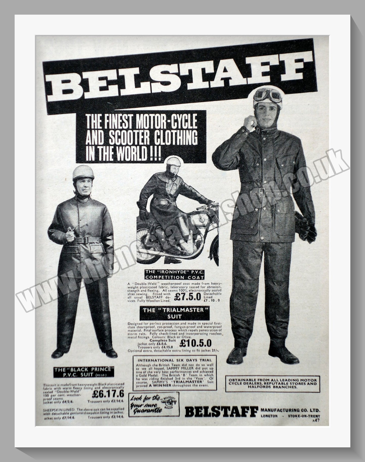 Belstaff Motorcycle Clothing. Original Advert 1961 (ref AD57635)