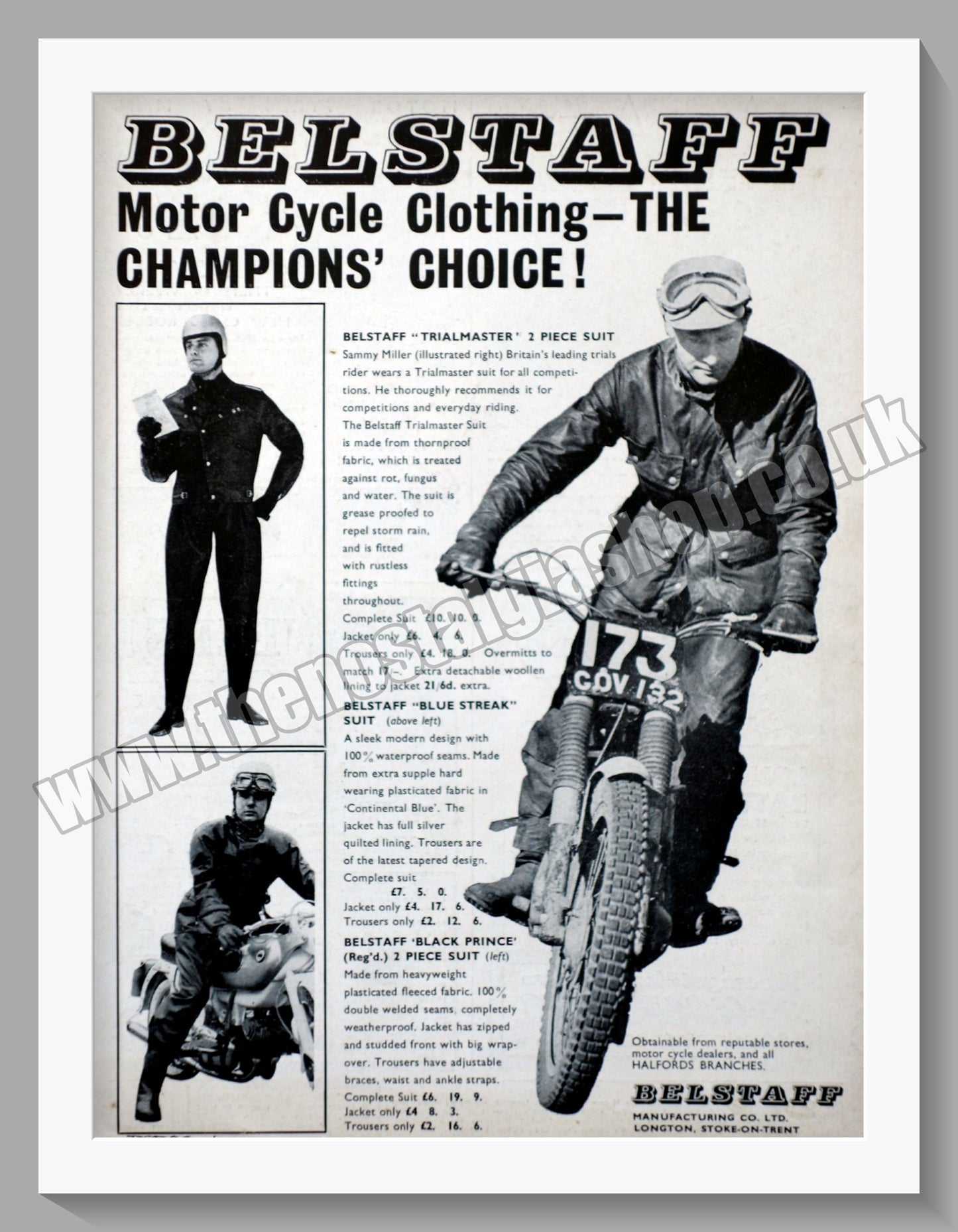 Belstaff Motorcycle Clothing. Original Advert 1965 (ref AD57642)
