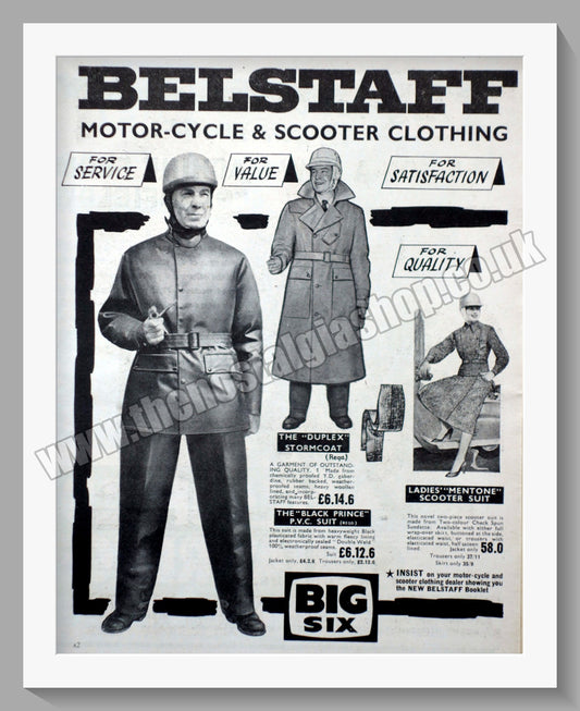 Belstaff Motorcycle Clothing. Double Original Advert 1960 (ref AD57643)