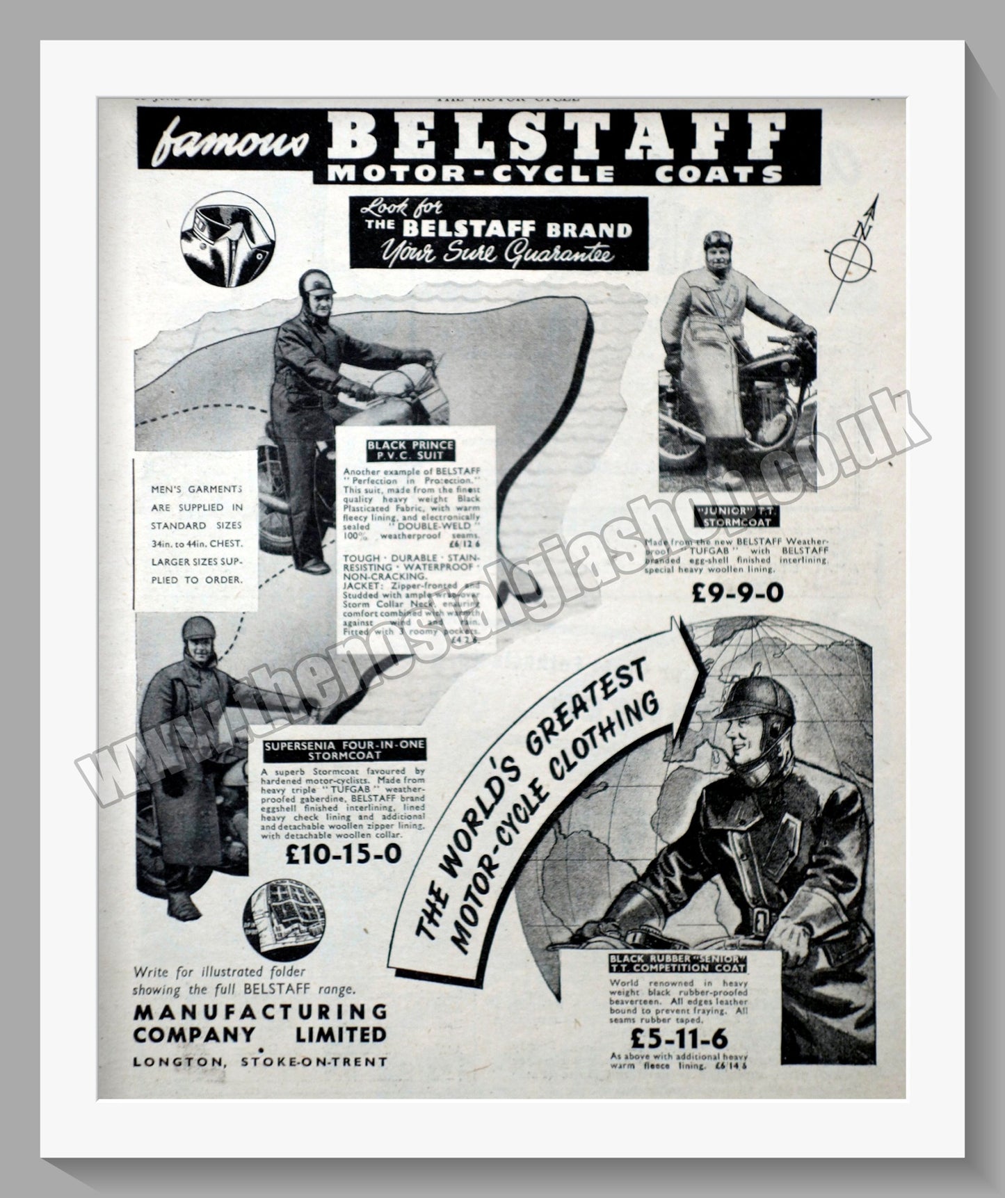 Belstaff Motorcycle Clothing. Double Original Advert 1955 (ref AD57644)