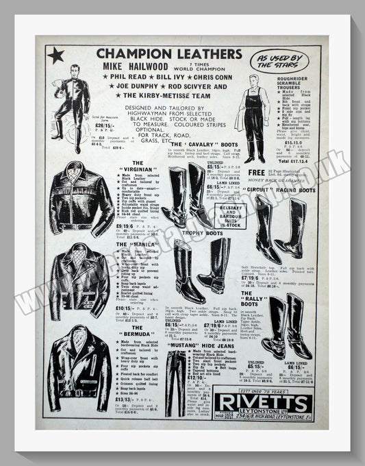 Rivetts Motorcycle Clothing. Original Advert 1967 (ref AD57652)