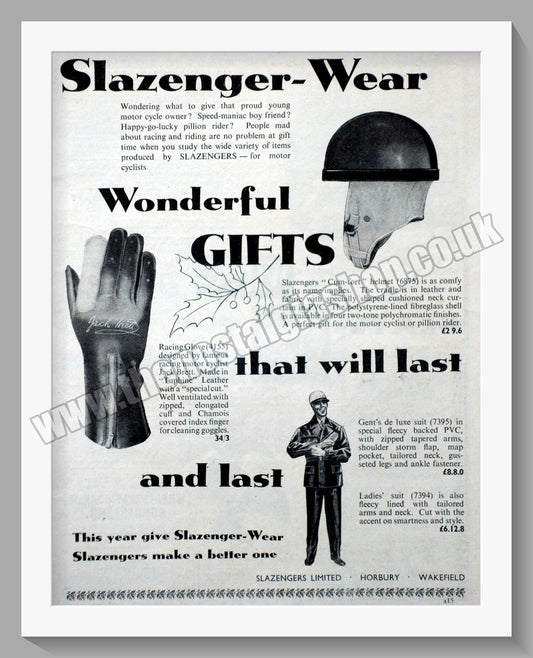 Slazenger Motorcycle Clothing. Original Advert 1959 (ref AD57658)