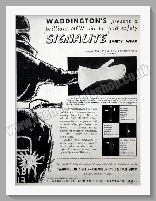 Waddington's Signalite Safety Wear. Original Advert 1954 (ref AD57662)