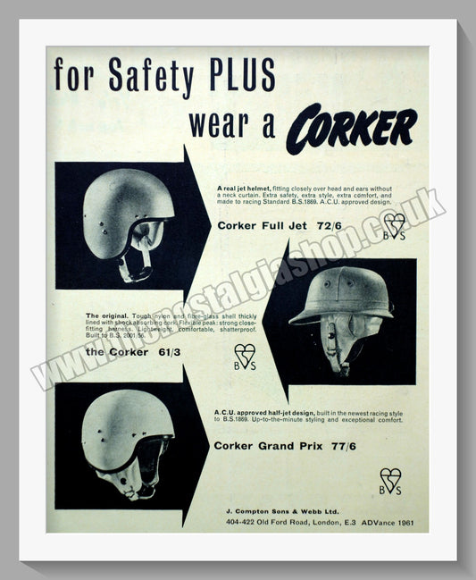 Corker Motorcycle Helmet. Original Advert 1961 (ref AD57670)