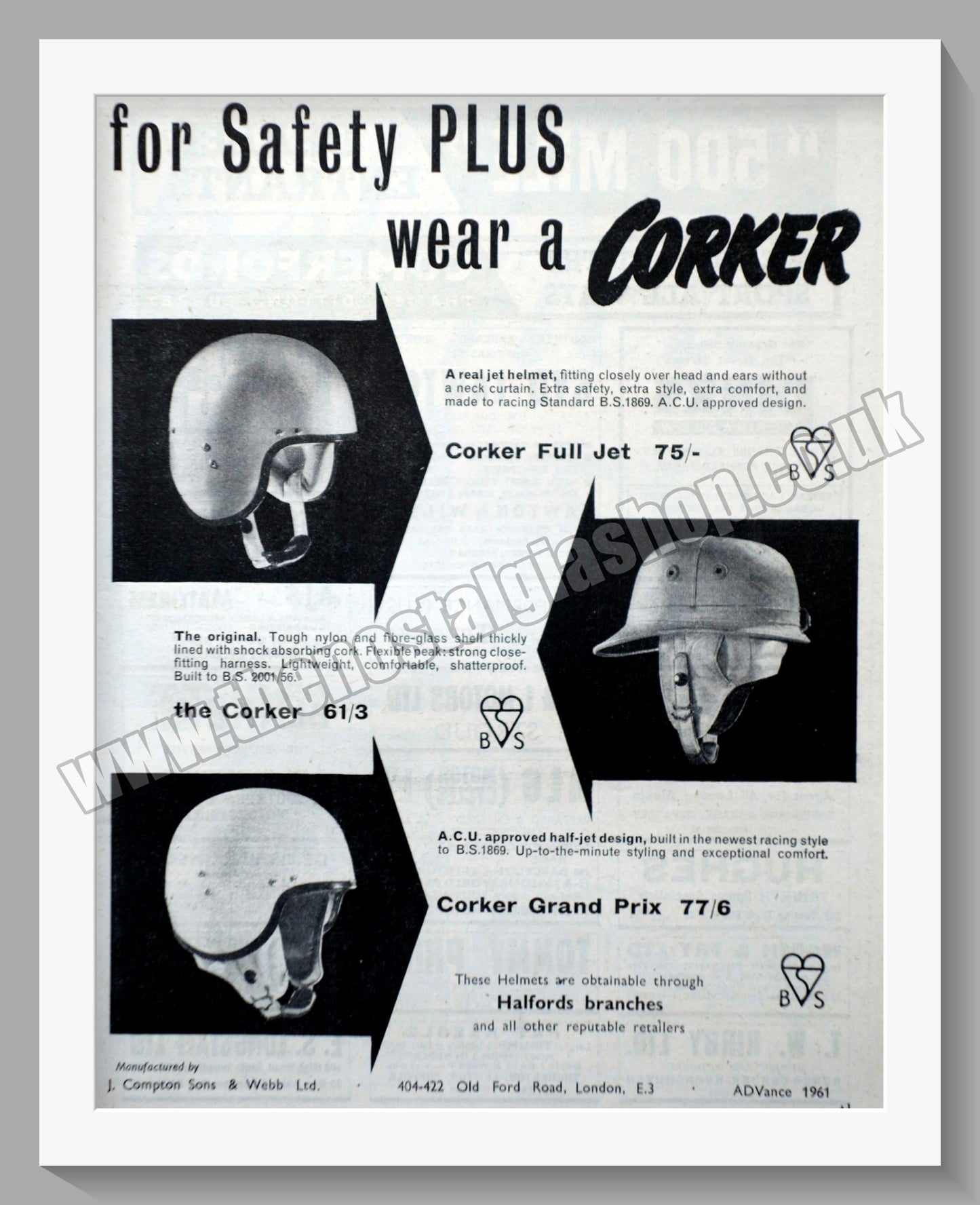 Corker Motorcycle Helmet. Original Advert 1961 (ref AD57671)