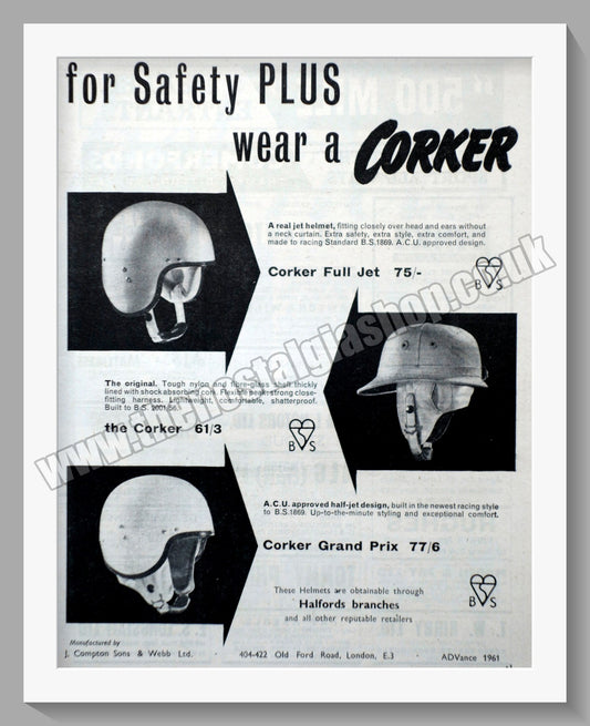 Corker Motorcycle Helmet. Original Advert 1961 (ref AD57671)
