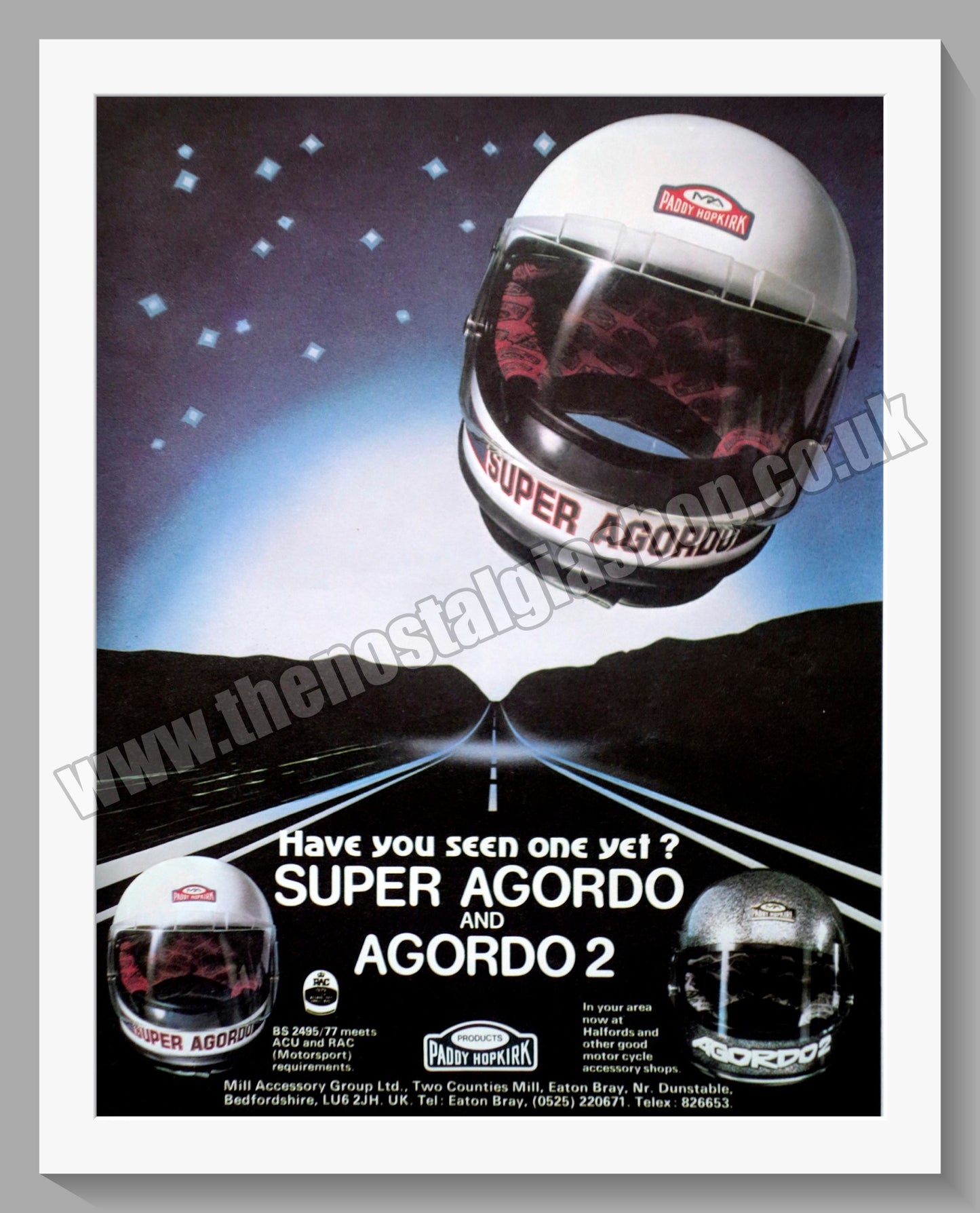 Paddy Hopkirk Super Agordo Helmets. Original Advert 1979 (ref AD57673)