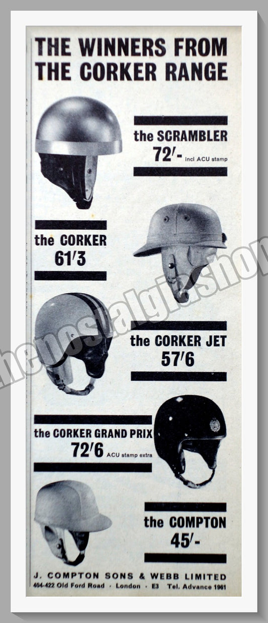 Corker Motorcycle Helmets. Original Advert 1965 (ref AD57674)