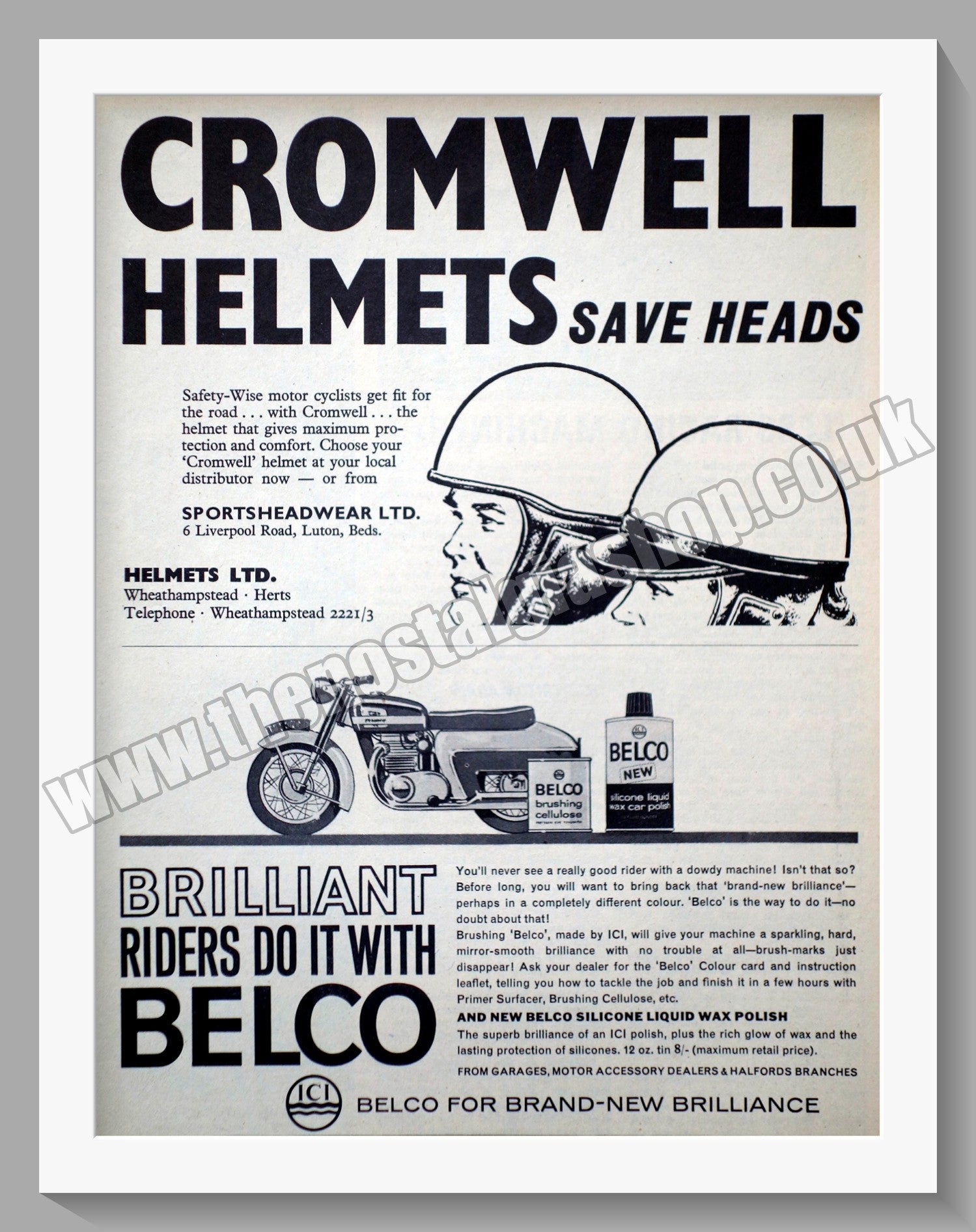 Cromwell Motorcycle Helmets. Original Advert 1965 (ref AD57676) – The Nostalgia Shop