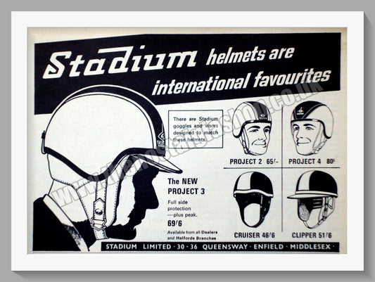 Stadium Motorcycle Helmets. Original Advert 1965 (ref AD57739)