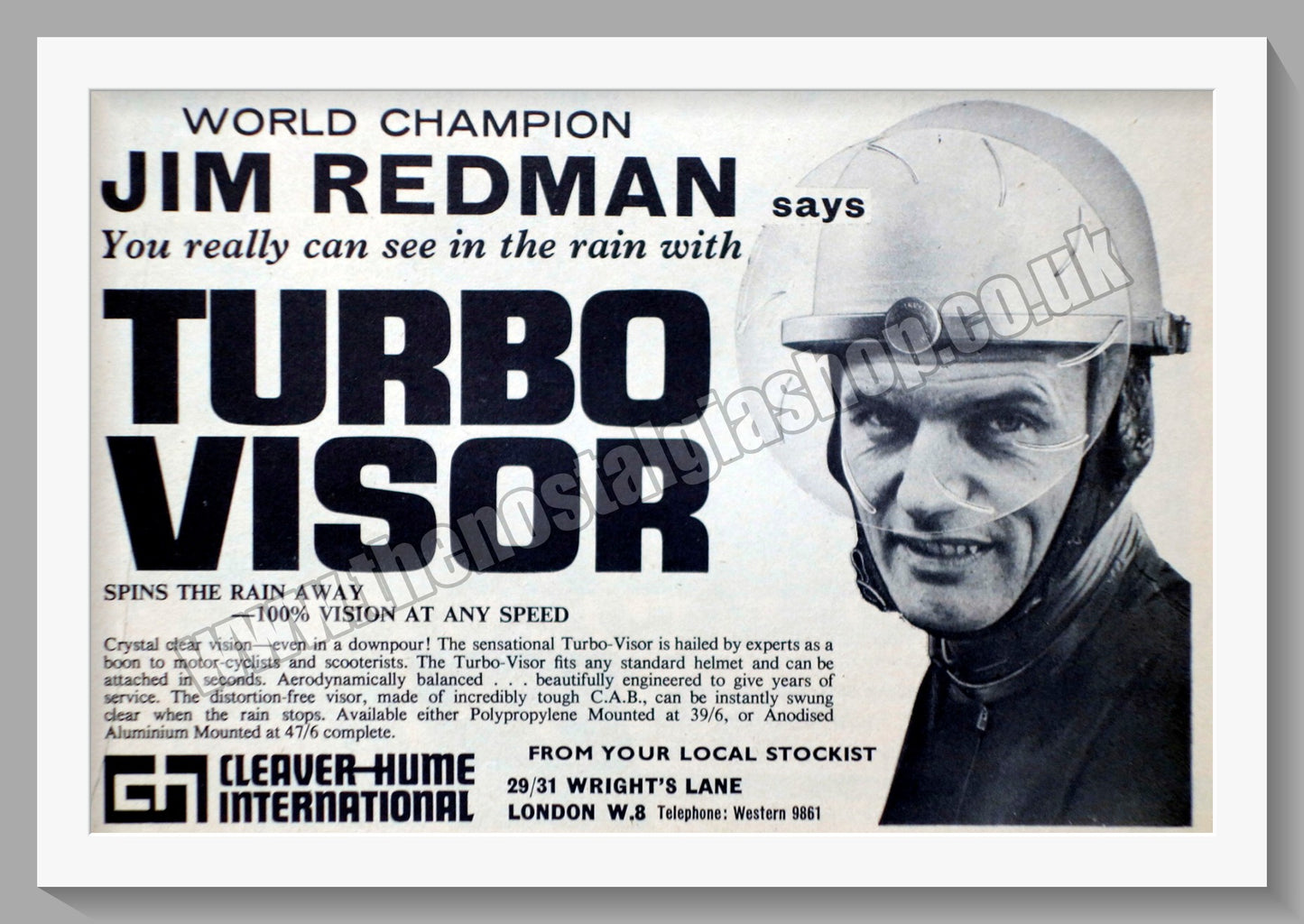 Turbo Visor Jim Redman. Original Advert 1965 (ref AD57740)