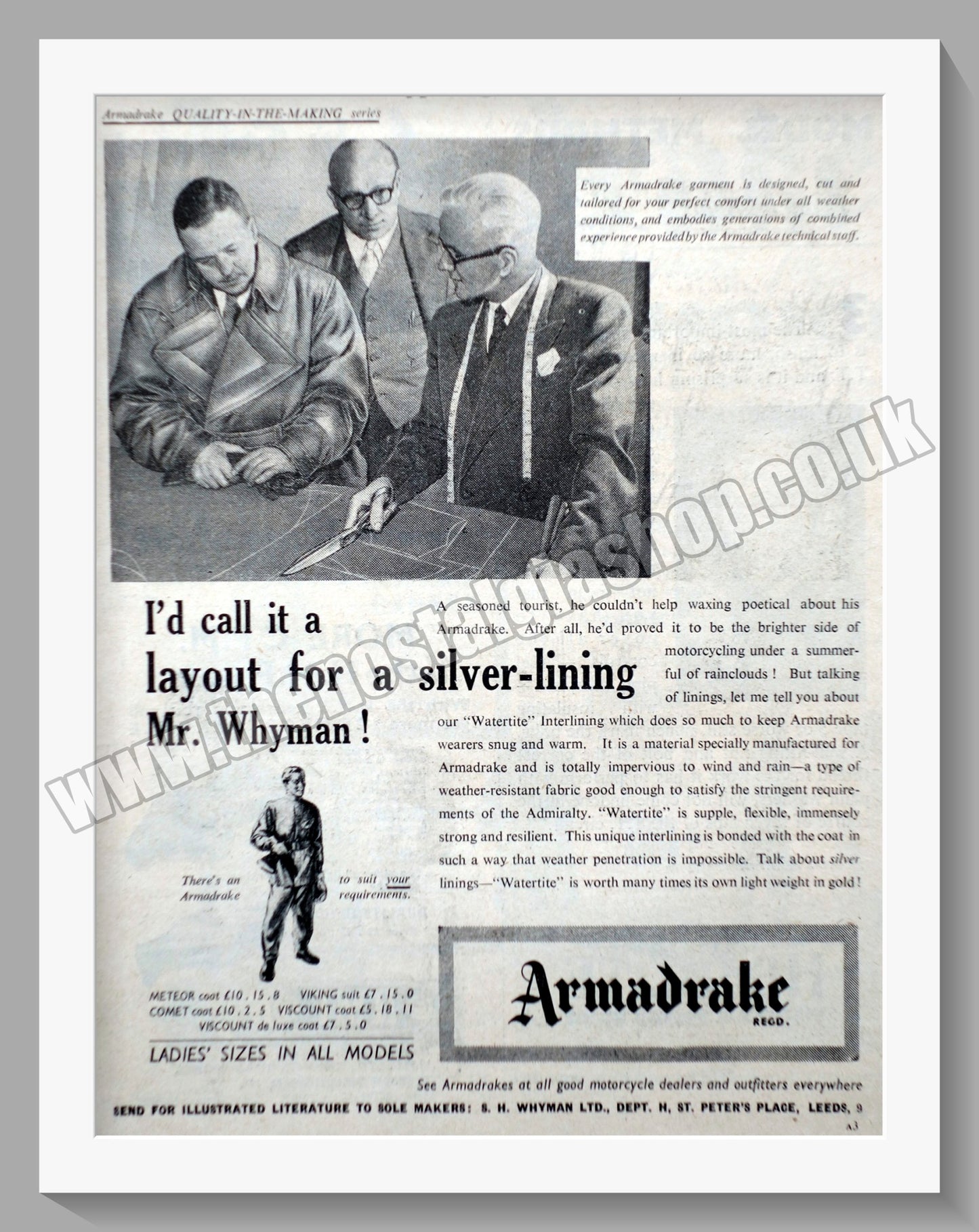 Armadrake Motorcycle Clothing. Original Advert 1954 (ref AD57745)