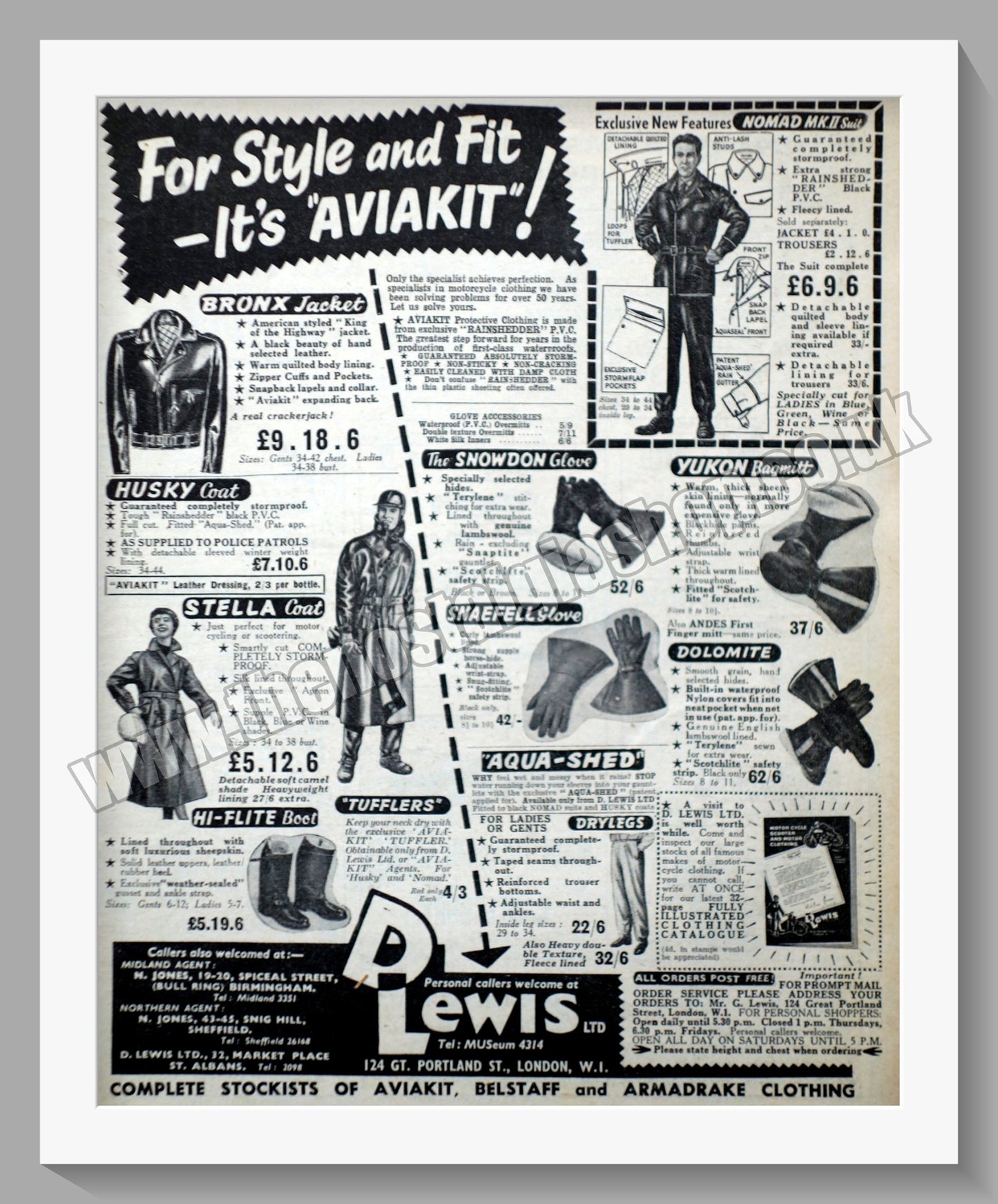 Lewis Leathers Motorcycle Clothing. Original Advert 1957 (ref AD57754)