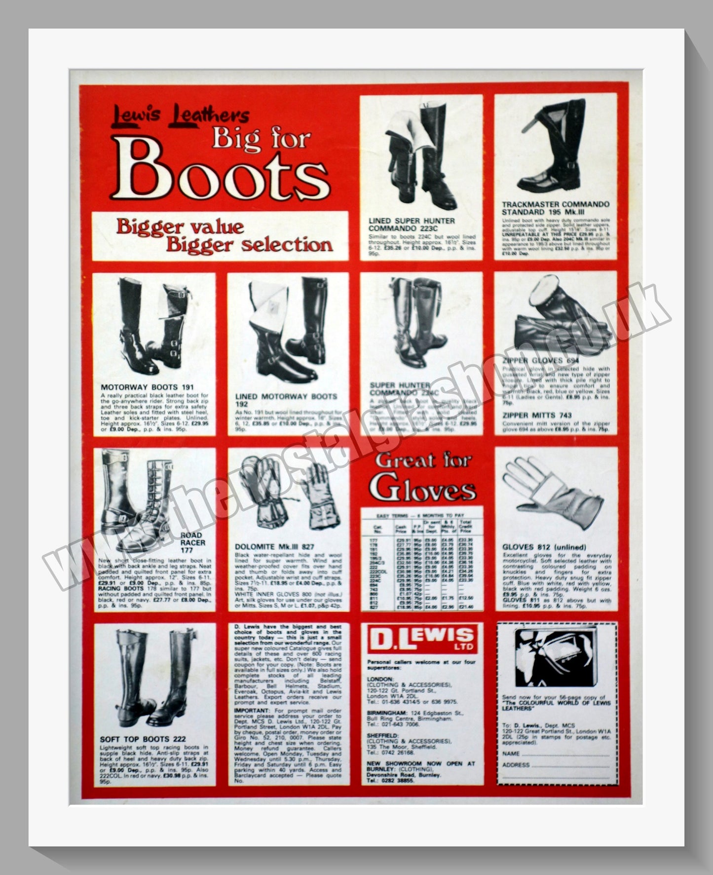 Lewis Leathers Motorcycle Gloves And Boots. Original Advert 1979 (ref AD57756)