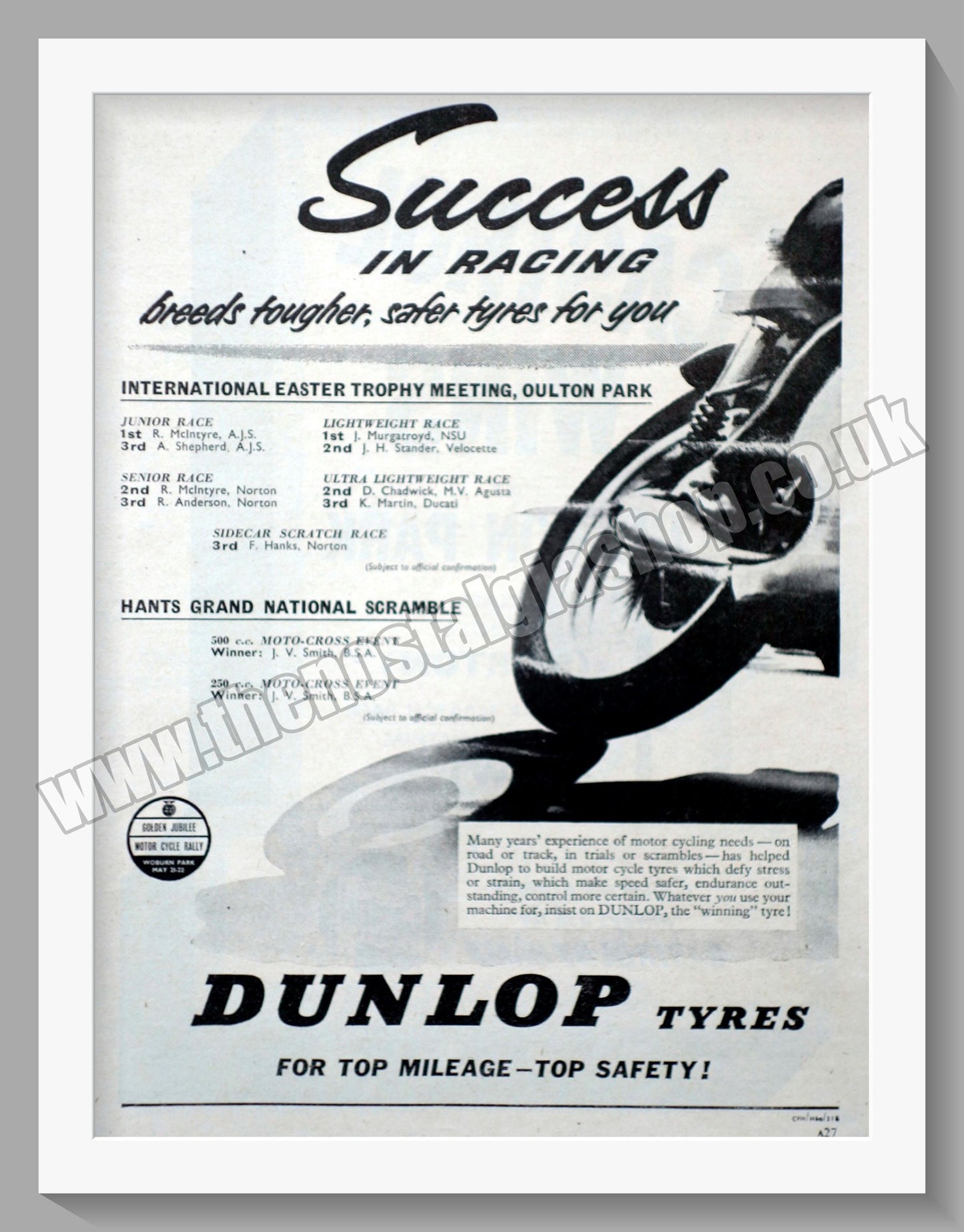 Dunlop Motorcycle Tyres. Original Advert 1960 (ref AD57700)