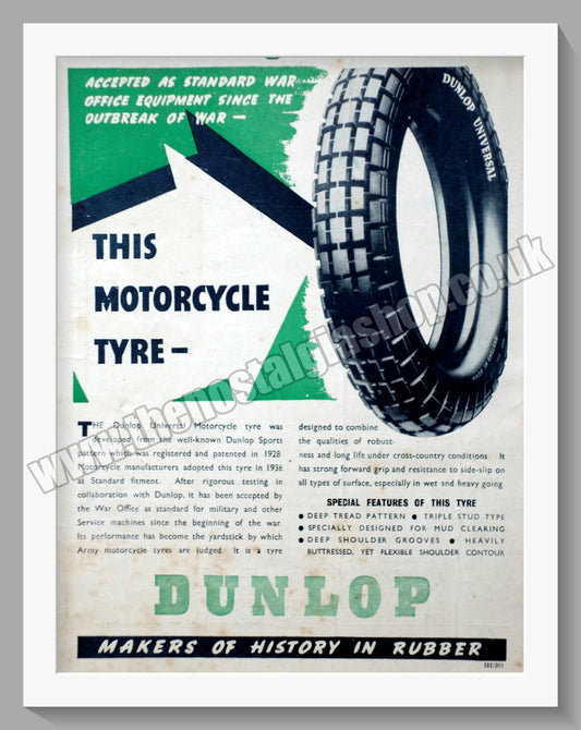 Dunlop Motorcycle Tyres. Original Advert 1945 (ref AD57708)