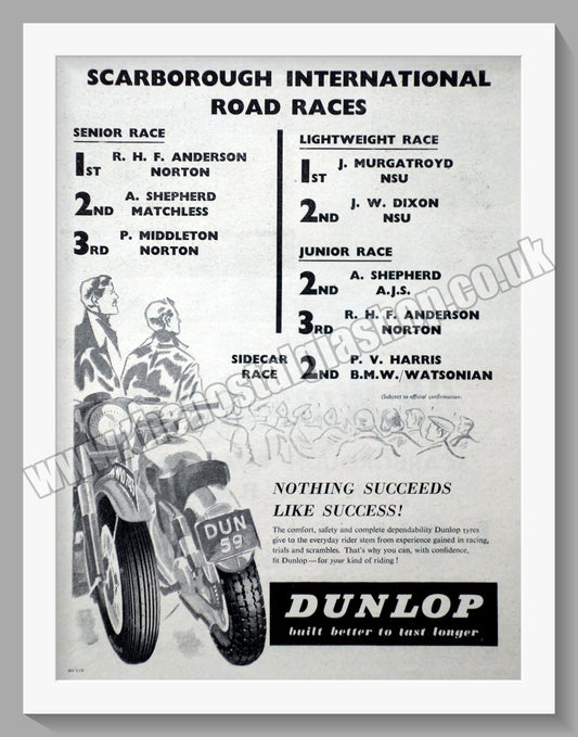 Dunlop Motorcycle Tyres. Original Advert 1959 (ref AD57713)