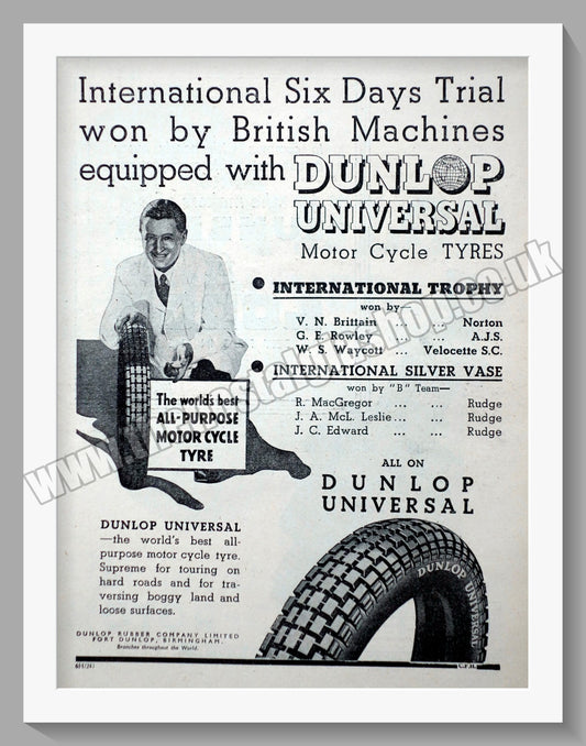 Dunlop Motorcycle Tyres. Original Advert 1936 (ref AD57715)