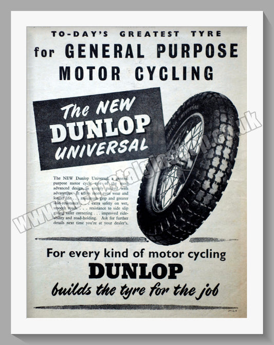 Dunlop Motorcycle Tyres. Original Advert 1952 (ref AD57721)