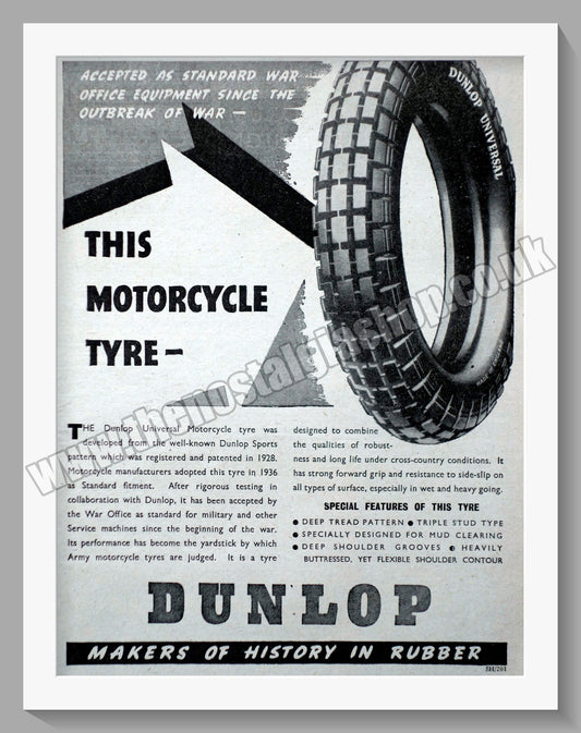 Dunlop Motorcycle Tyres. Original Advert 1945 (ref AD57722)