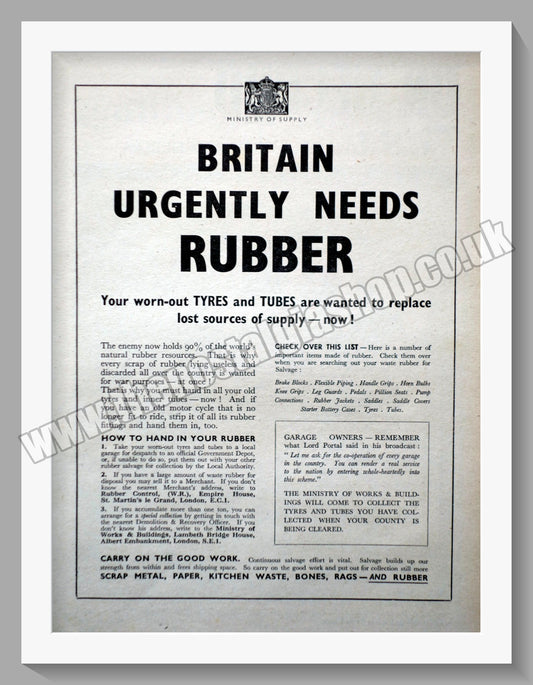 Britain Needs Rubber.... Motorcycle Tyres. Original Advert 1942 (ref AD57799)