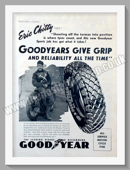 Goodyear Motorcycle Tyres. Rider Eric Chitty. Original Advert 1947 (ref AD57803)