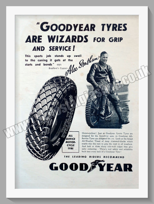 Goodyear Motorcycle Tyres. Rider Alec Statham. Original Advert 1947 (ref AD57804)