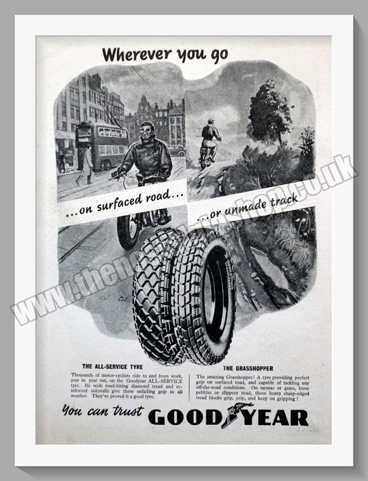 Goodyear Motorcycle Tyres. Original Advert 1950 (ref AD57762)