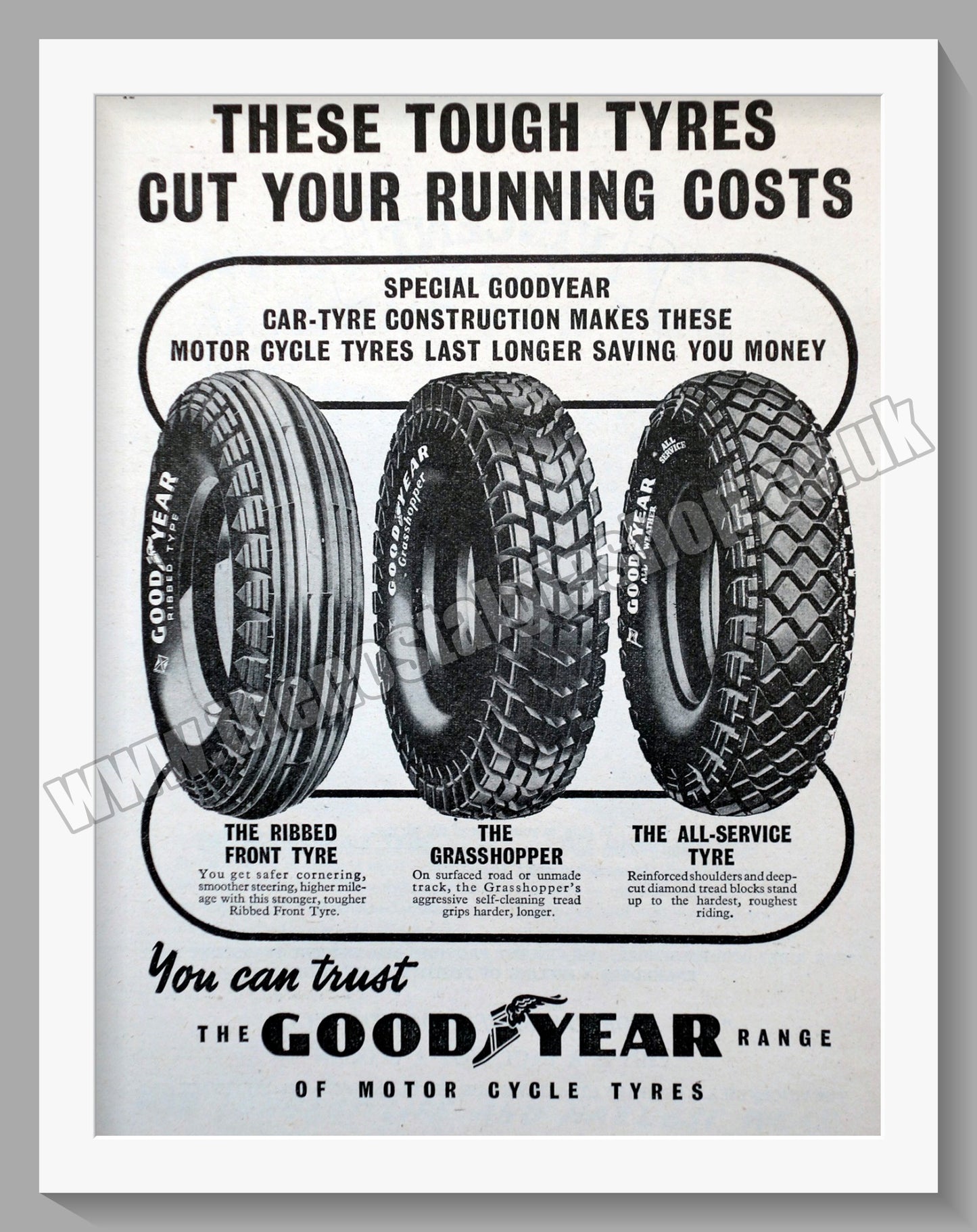 Goodyear Motorcycle Tyres. Original Advert 1951 (ref AD57763)