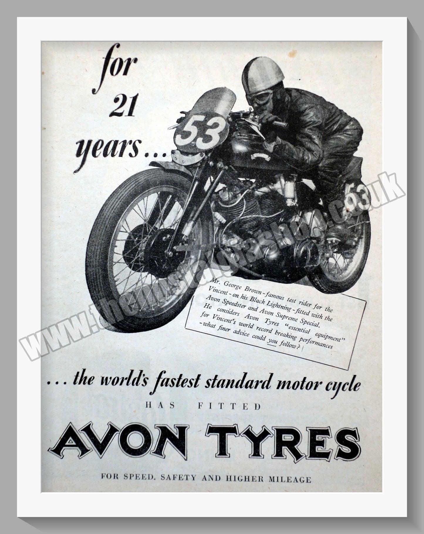 Avon Motorcycle Tyres. Original Advert 1950 (ref AD57768)